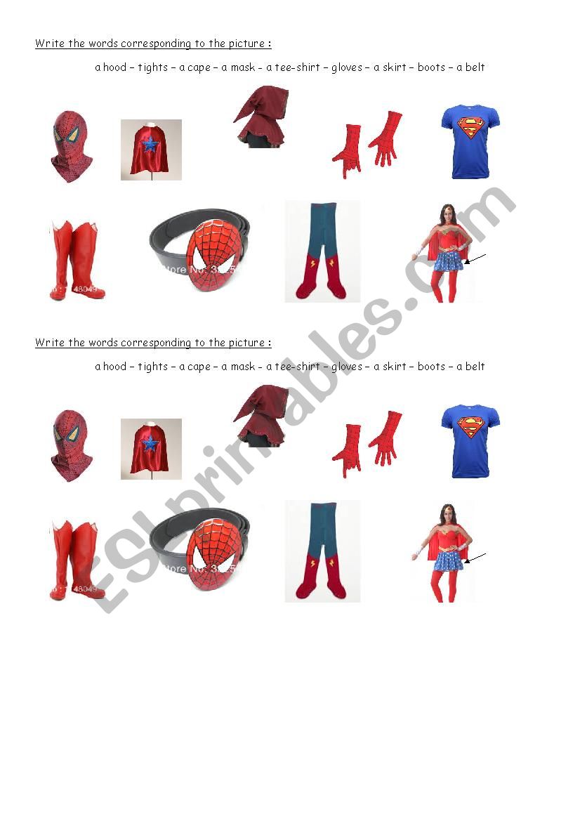 Superheroes accessories worksheet