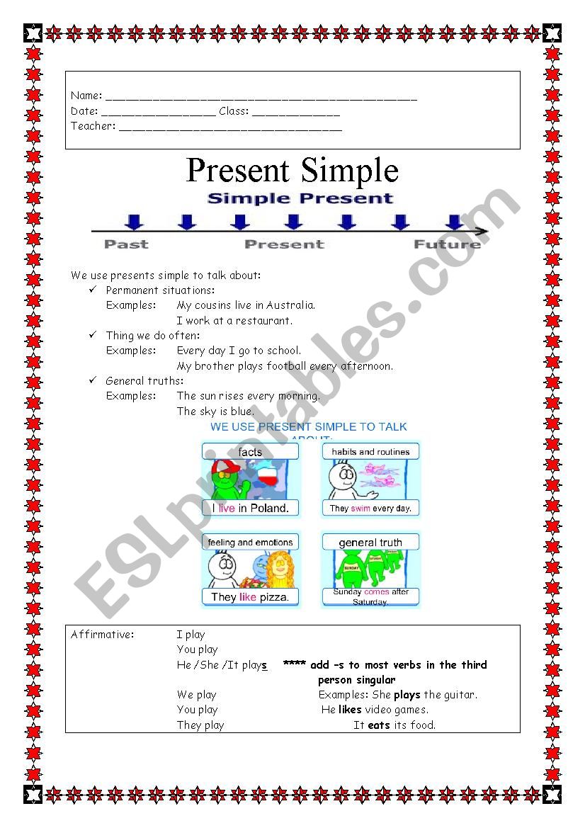 Present Simple - Explanation worksheet