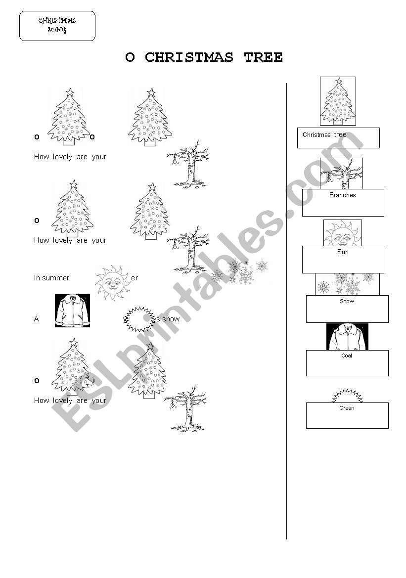 Christmas Tree song worksheet