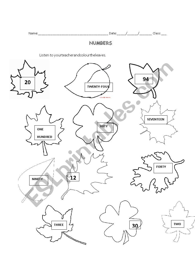 Numbers one to one hundred worksheet