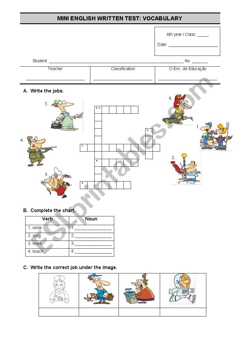 Vocabulary: Jobs worksheet