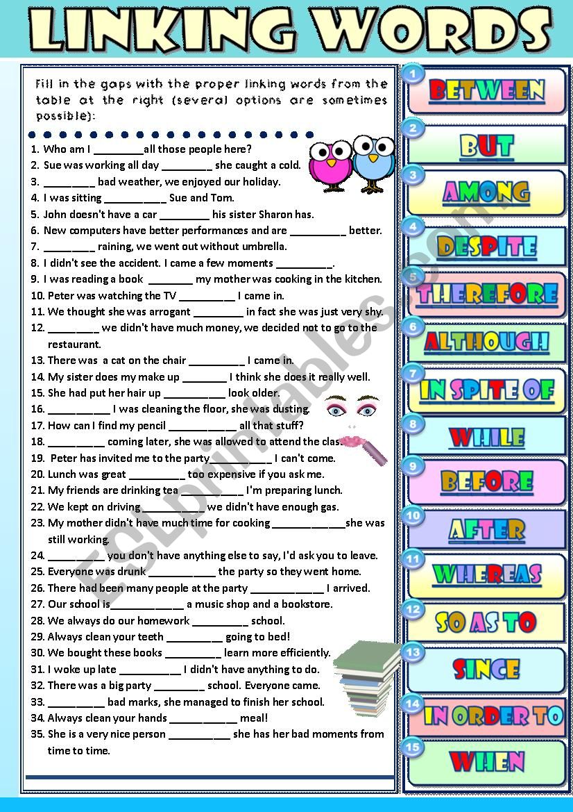 Linking Words - exercises worksheet