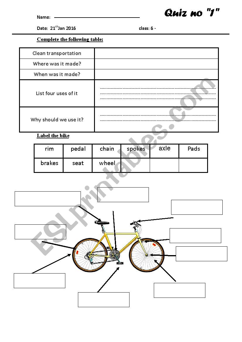 bicycle and wheels worksheet