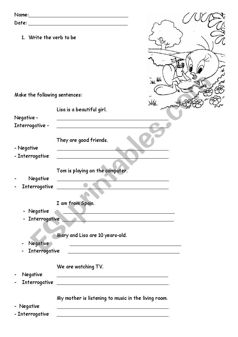 verb to be worksheet