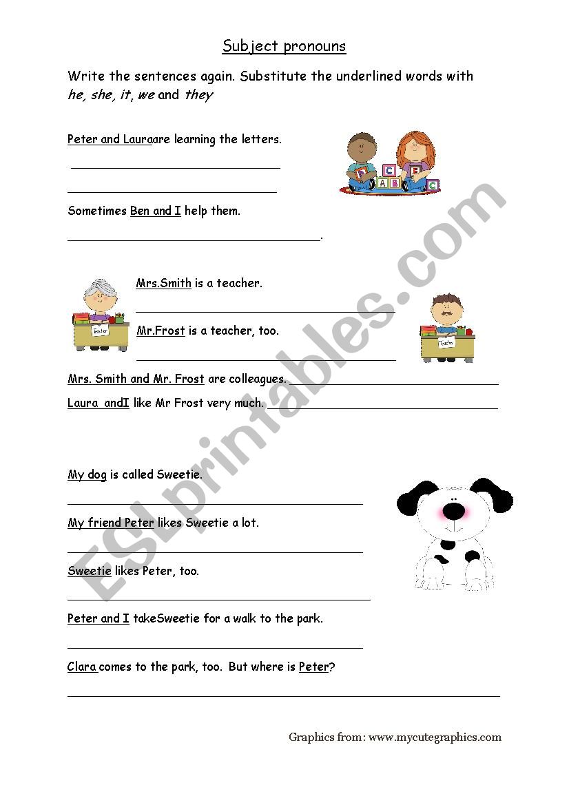 subject pronouns worksheet