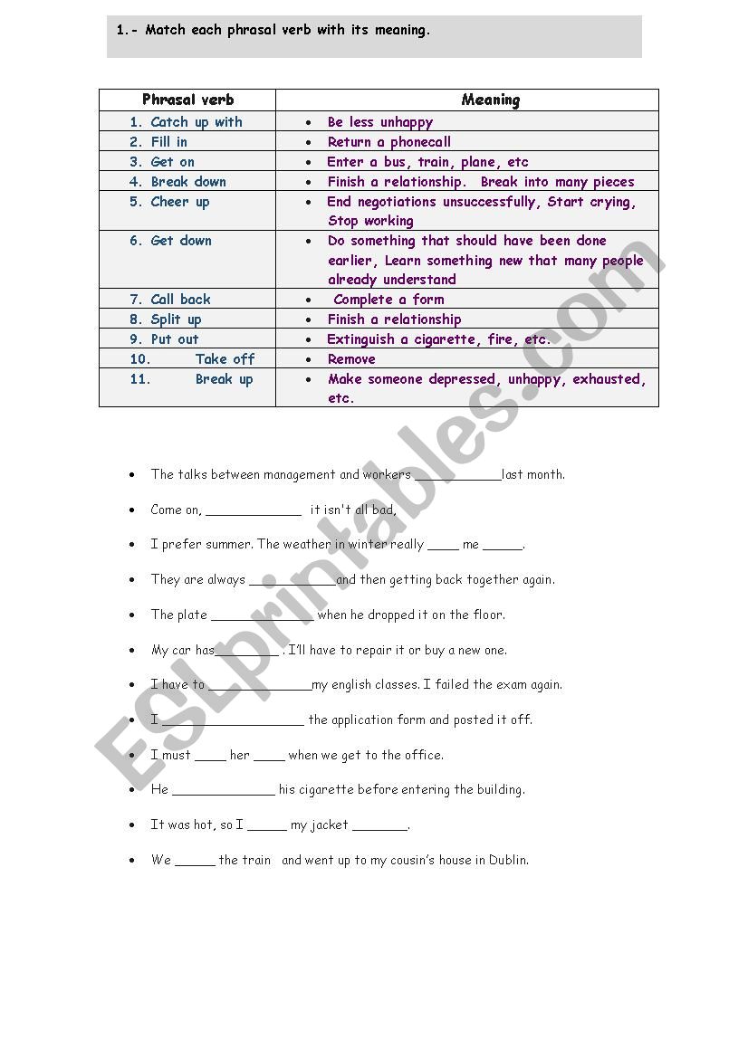 Phrasal verbs  worksheet