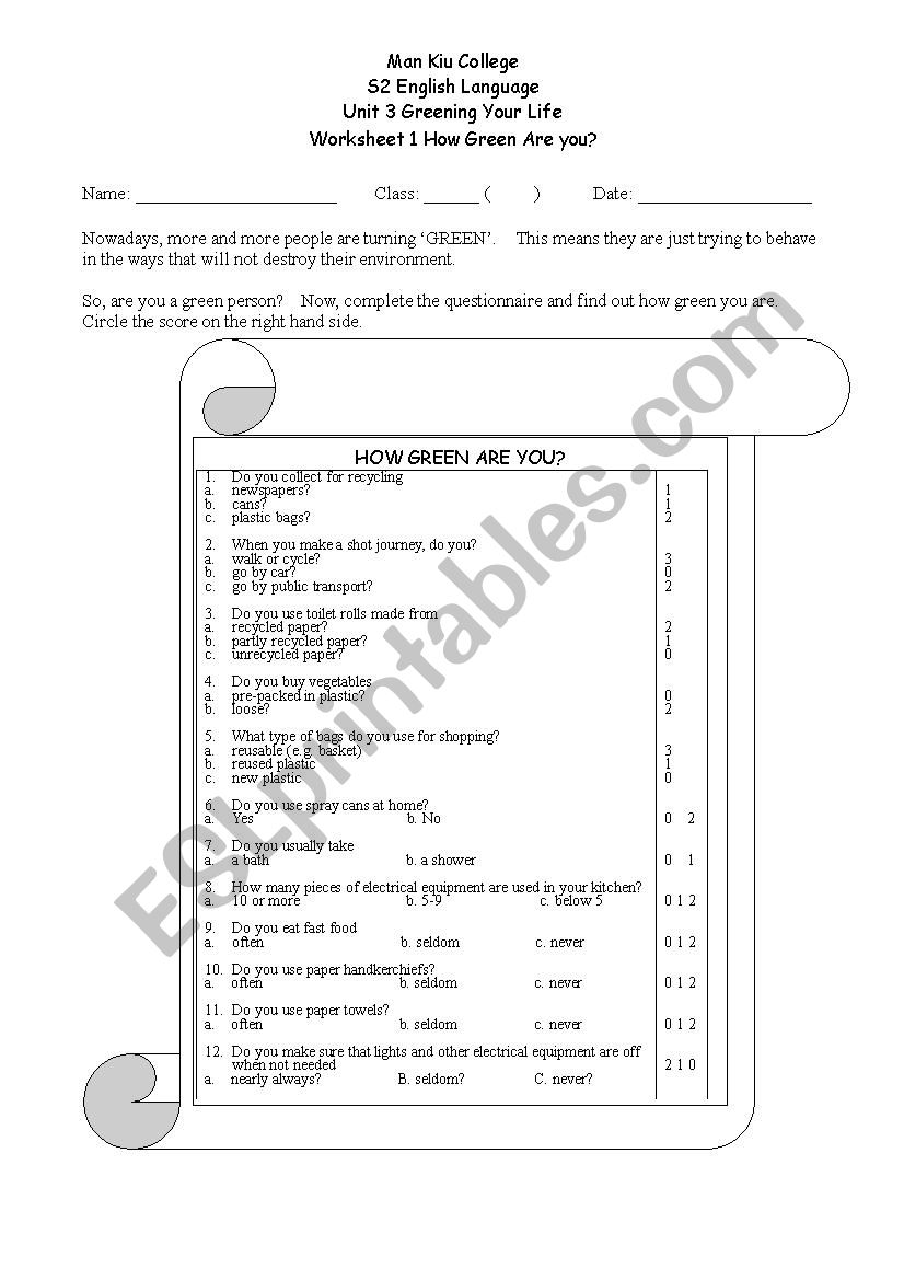 How green you are questionnaire