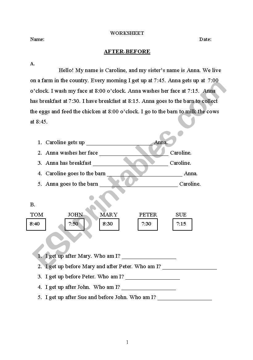 after - before worksheet