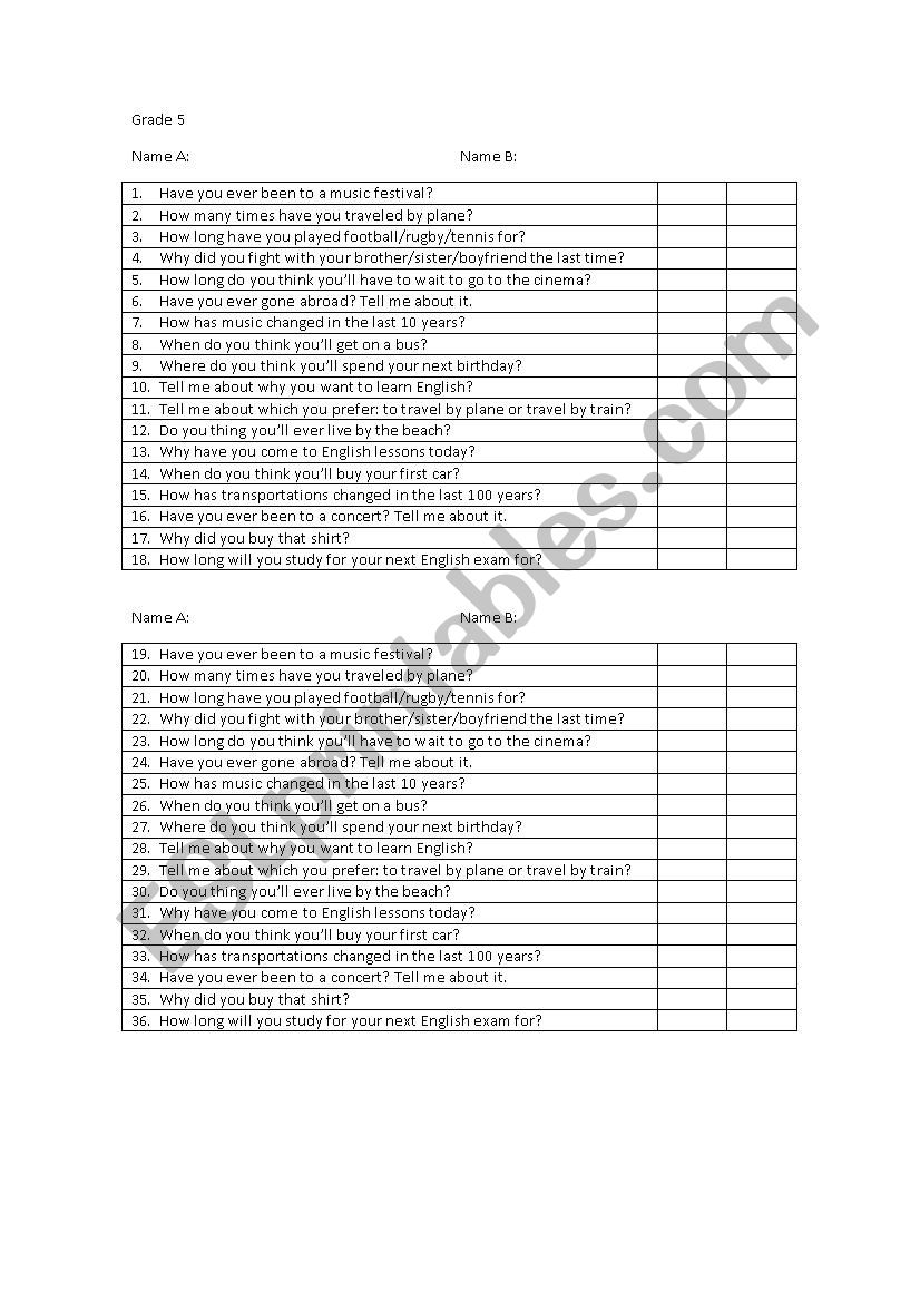 Trinity Grade 5 exam questions