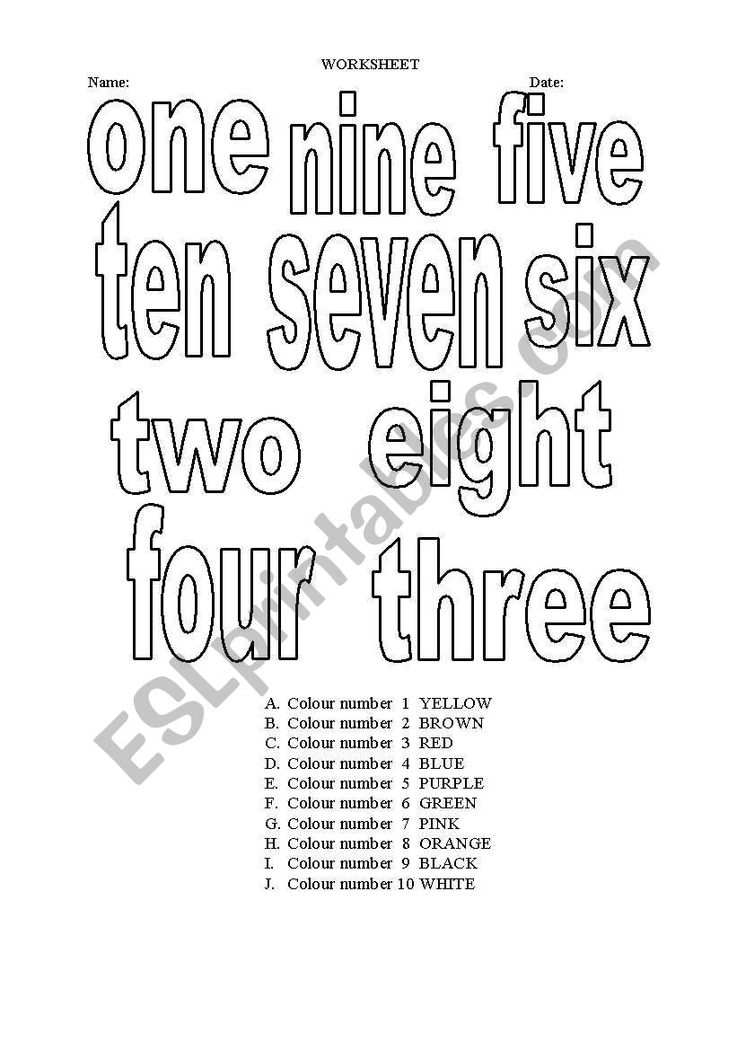 numbers worksheet
