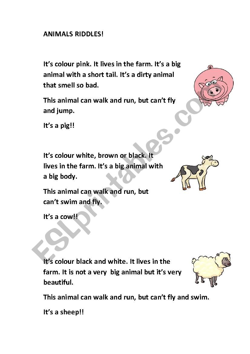 farm animals riddles - ESL worksheet by Mariona04