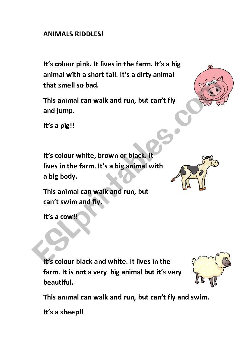 farm animals riddles worksheet