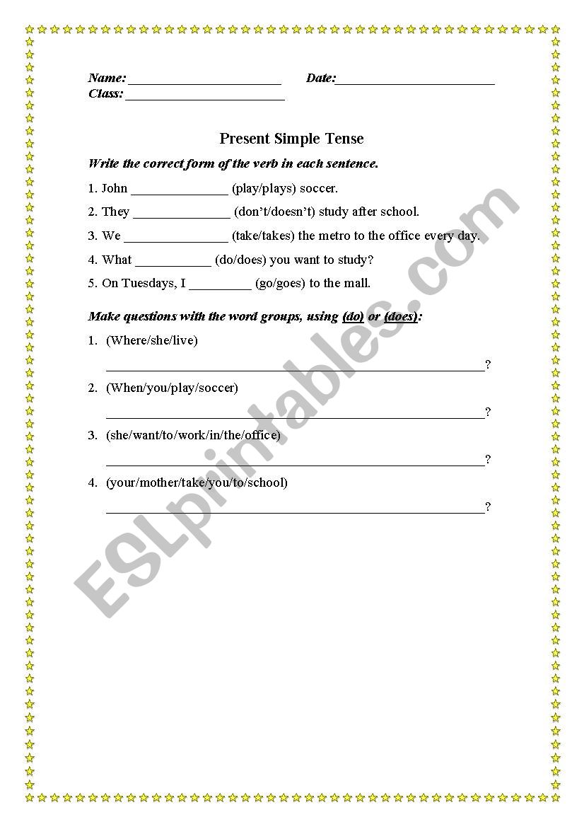 Worksheet for present simple  worksheet