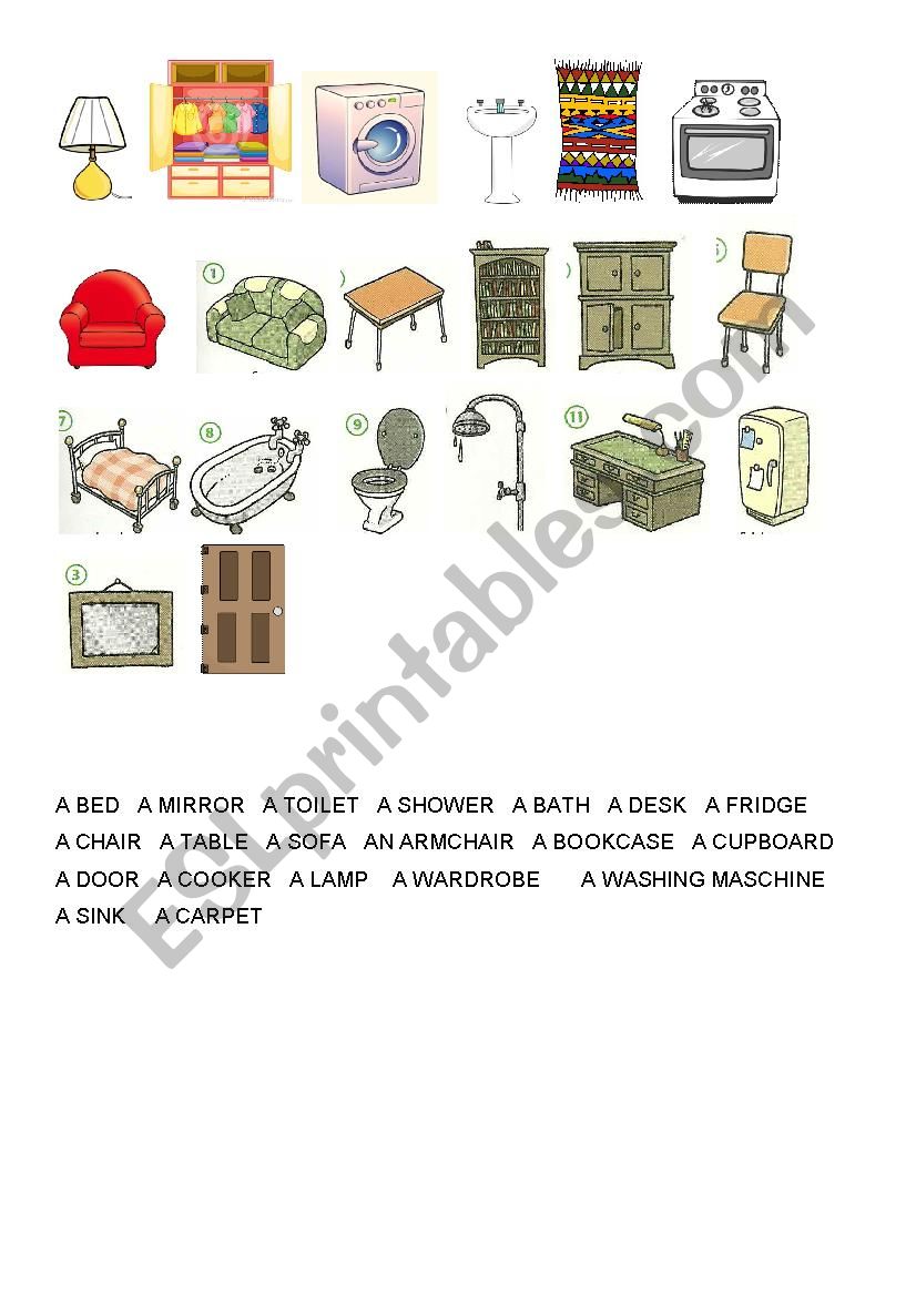 furniture vocab. worksheet worksheet