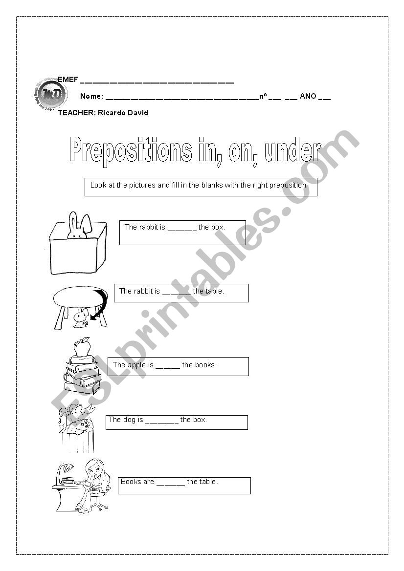 Prepositions worksheet