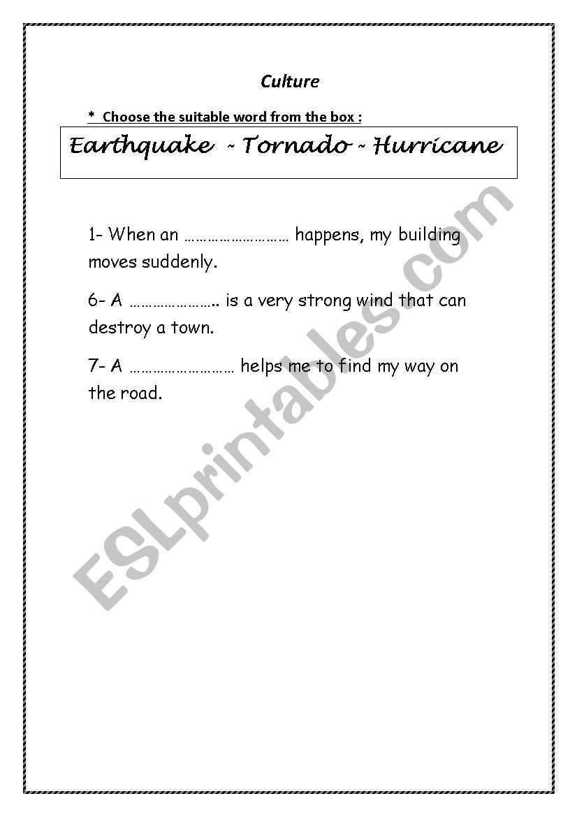 natural disasters worksheet