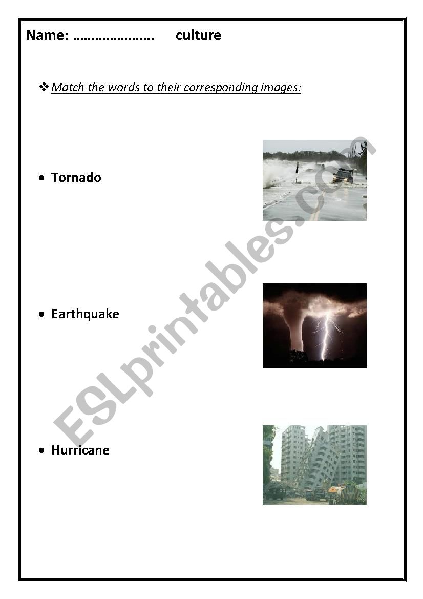 natural disasters worksheet