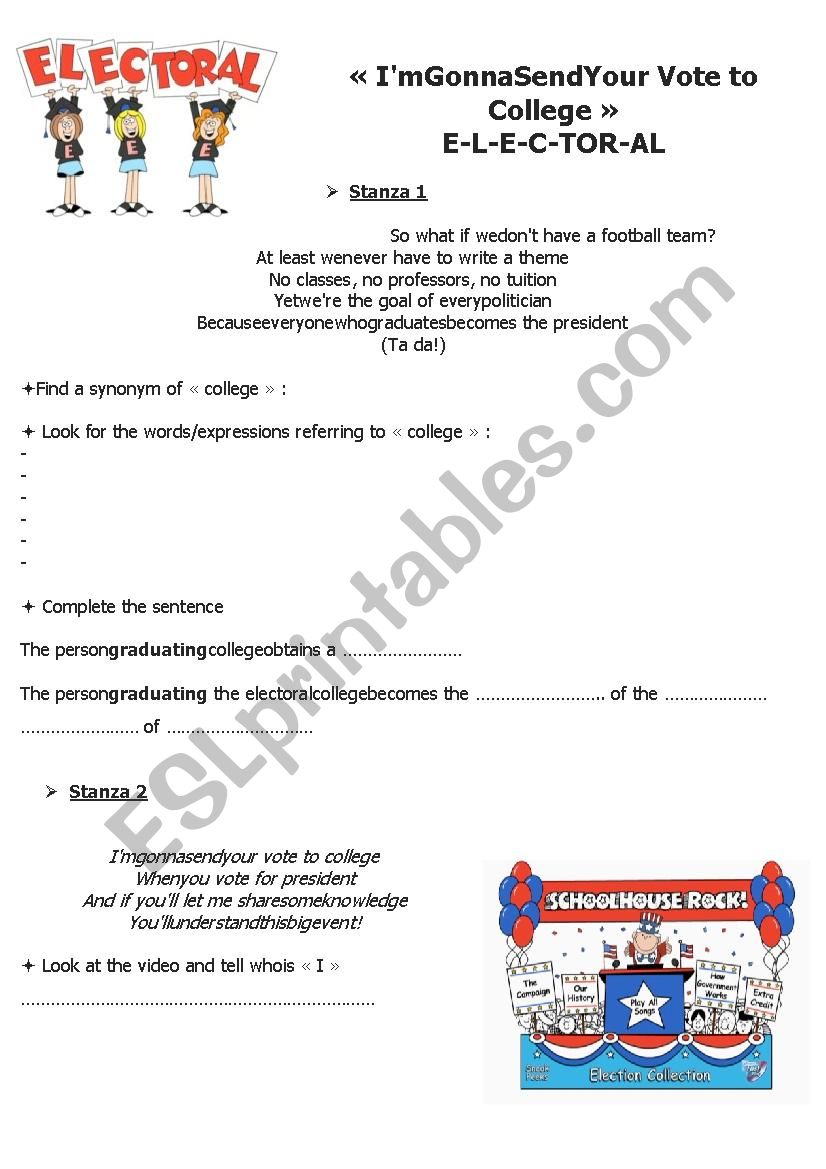 Electoral College worksheet