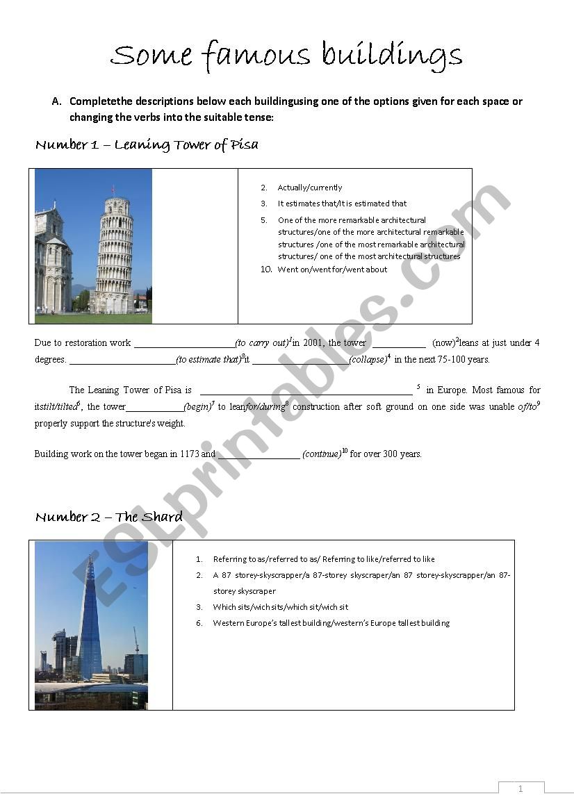 Some famous buildings worksheet