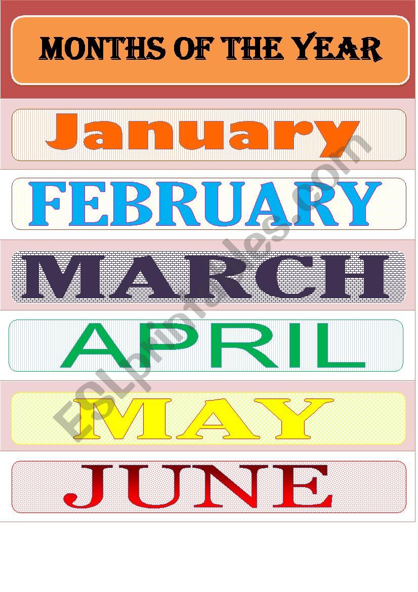 MONTHS OF THE YEAR (POSTER) worksheet