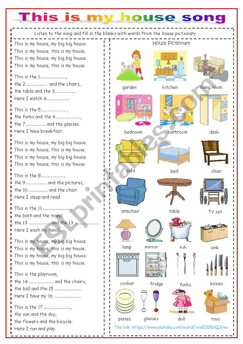 This is my house song worksheet