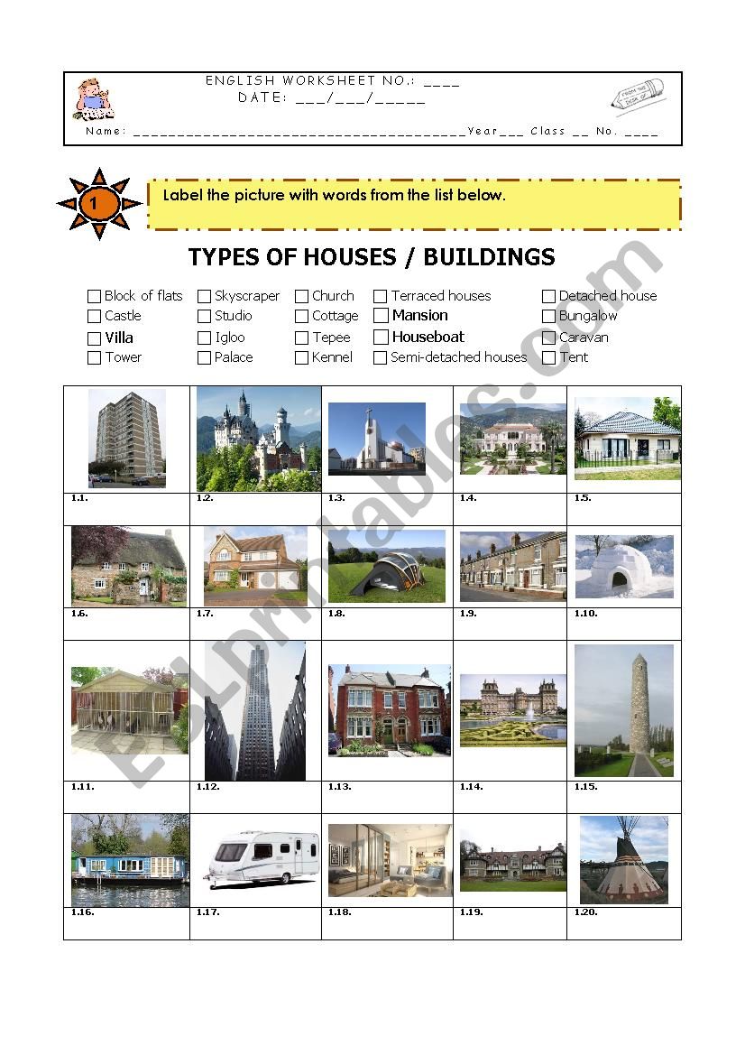 Types of houses worksheet