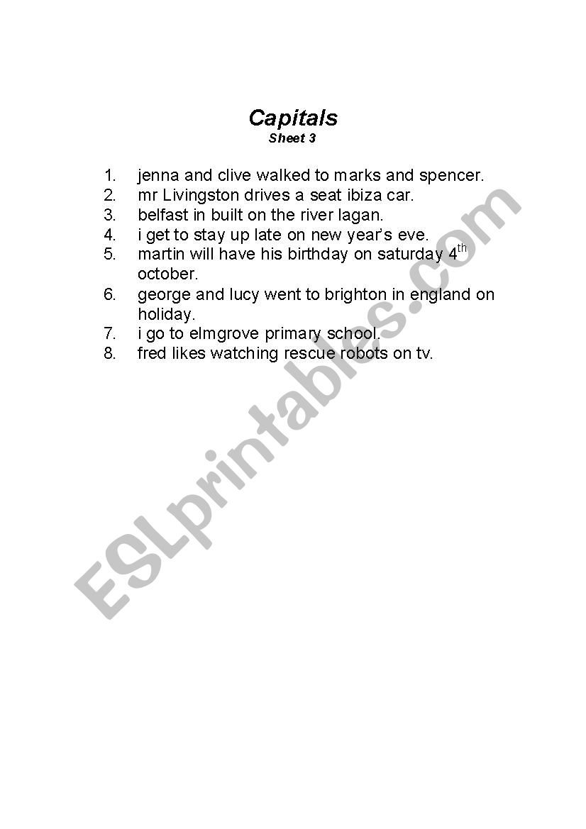 Capital Letters worksheet