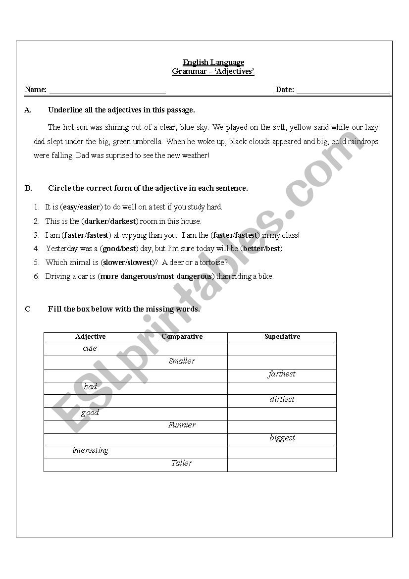 Comparative Adjectives Worksheet