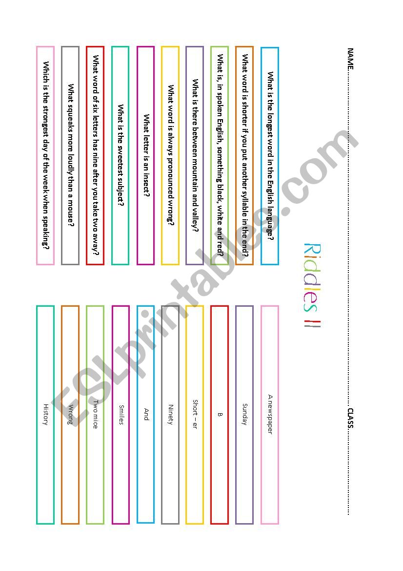 RIDDLES II worksheet