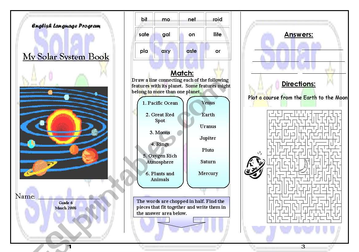 Solar System worksheet