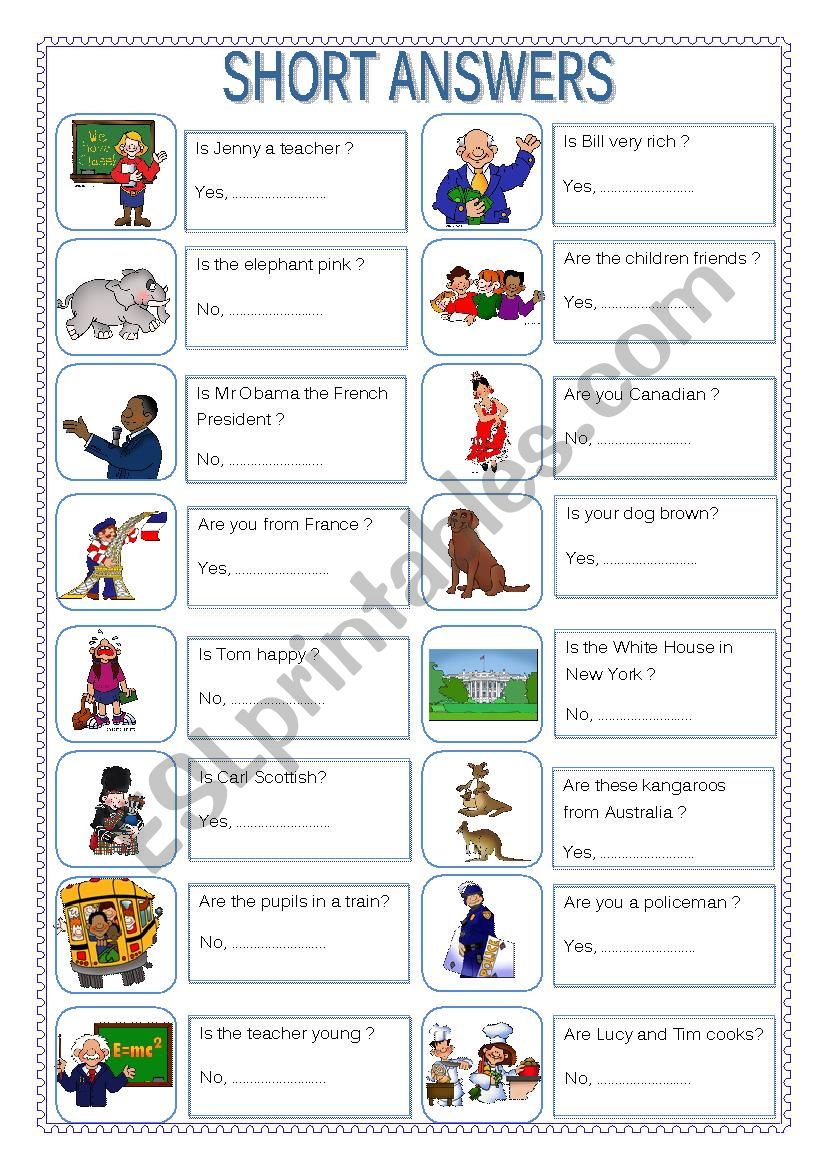 Short answers- Be worksheet