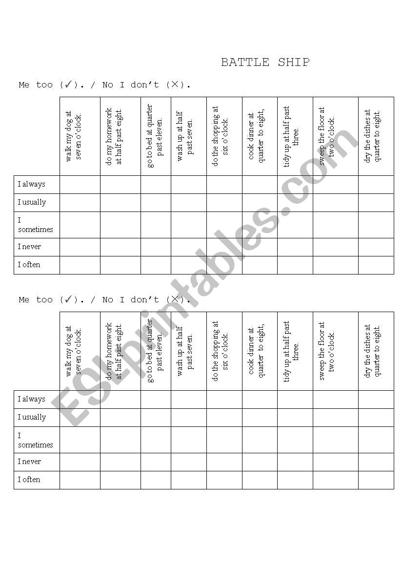 Battle Ship (Present Simple) worksheet