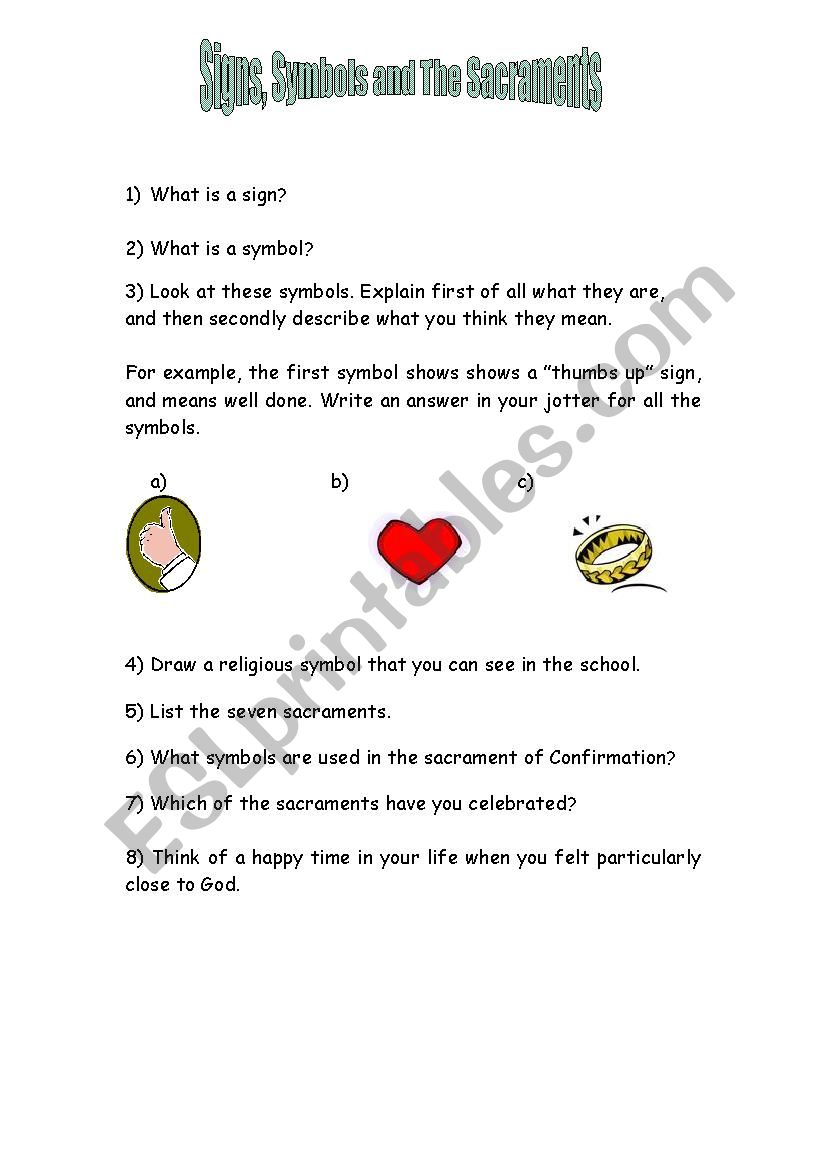 Signs and Symbols and God worksheet