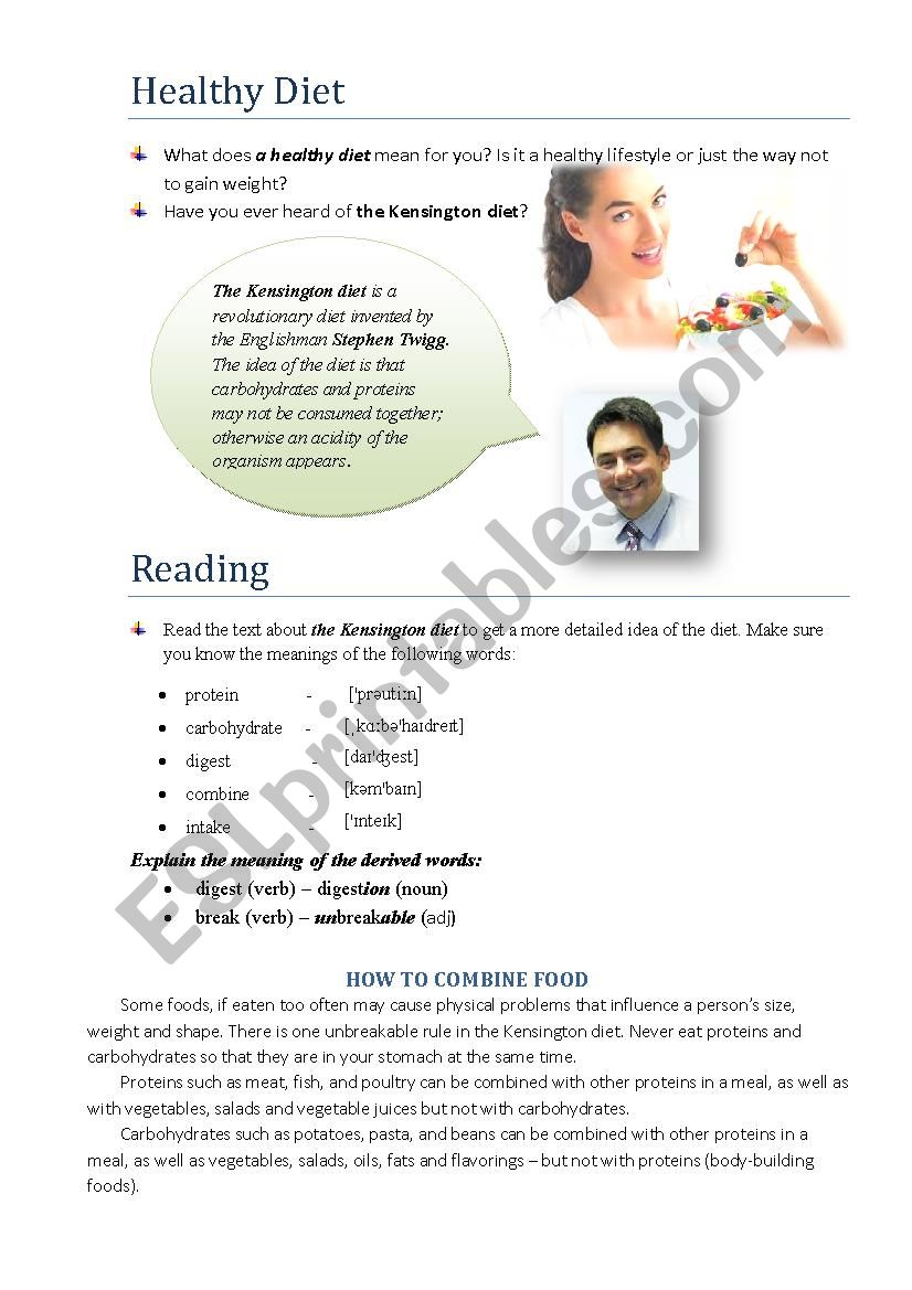 Healthy diet worksheet