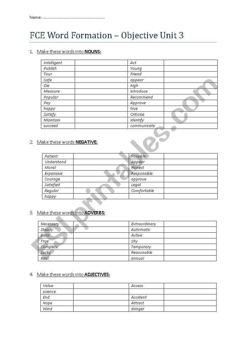 Word formation First Certificate