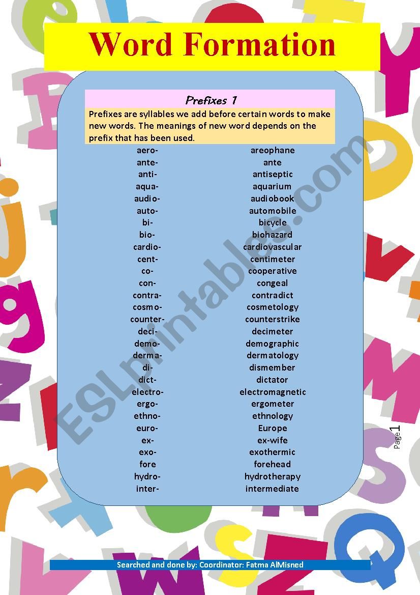 Prefixes  worksheet
