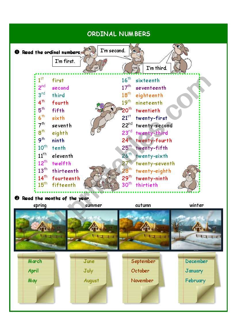 Ordinal numbers worksheet