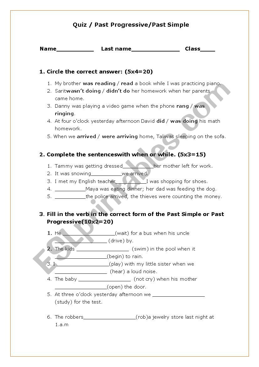 Past Progressive/Past Simple worksheet