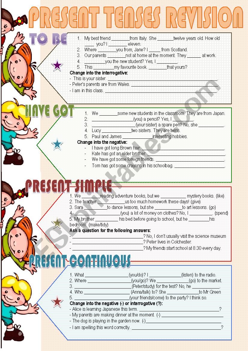 Present Tenses Revision worksheet