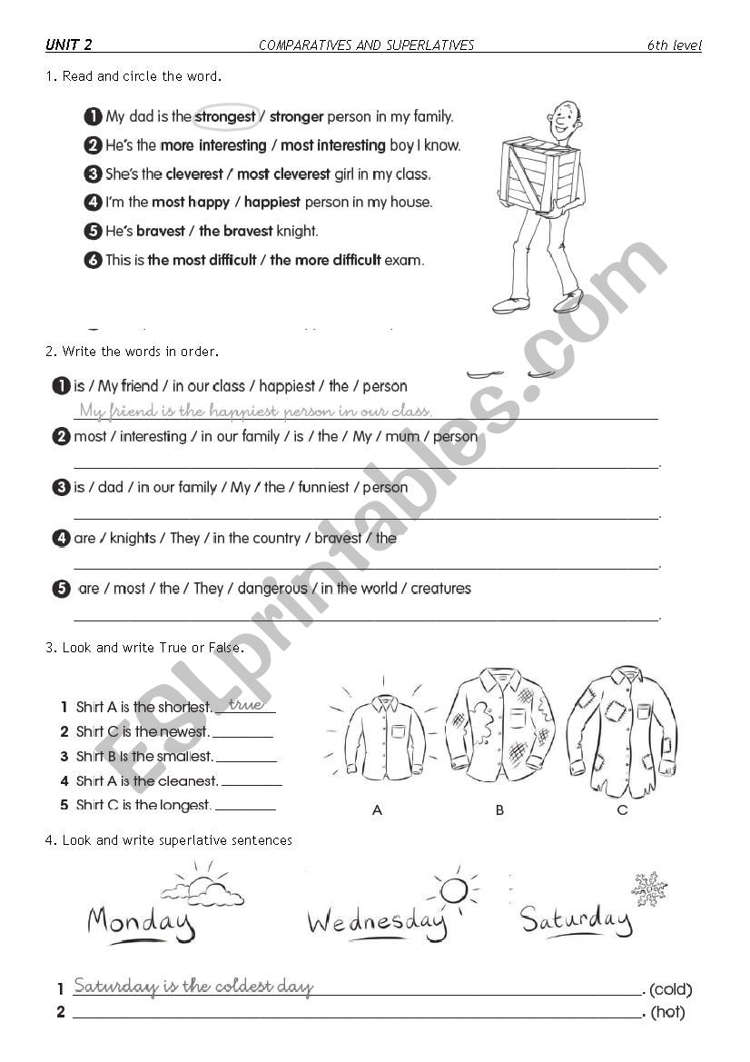 Comparatives and superlatives worksheet