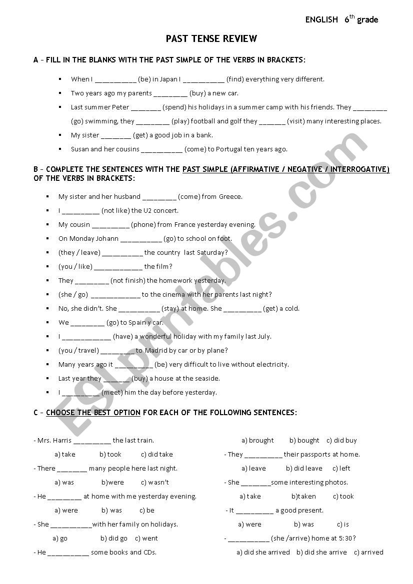 past simple review worksheet