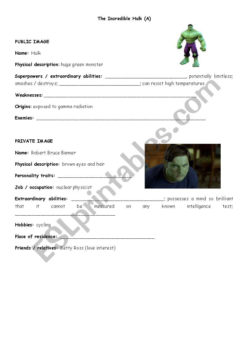 1 of 2 The Incredible Hulk (Student A)