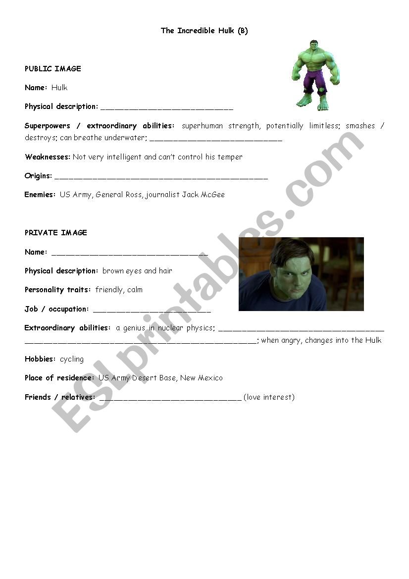 2 of 2 The Incredible Hulk (Student B)