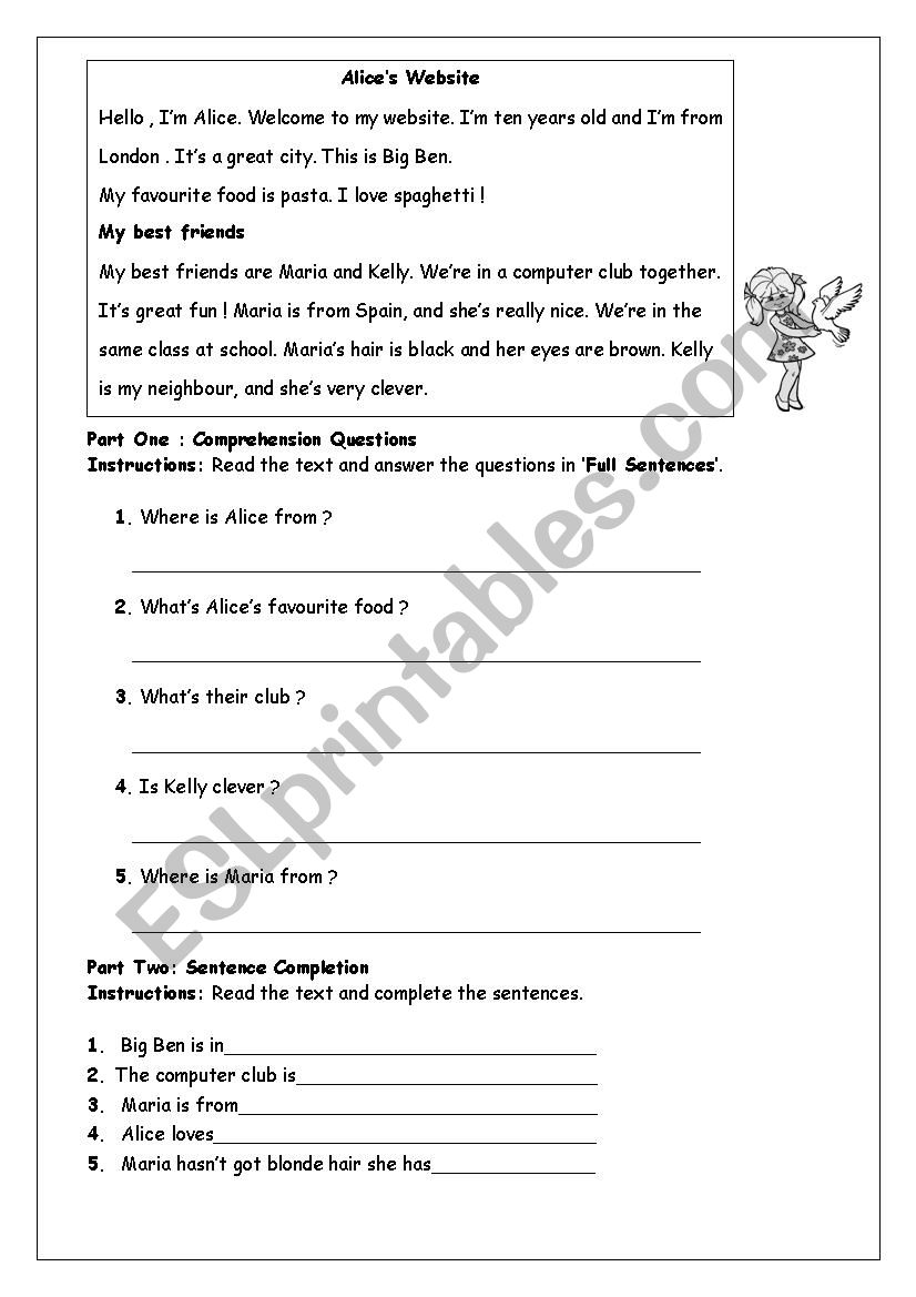 reading comprehension worksheet