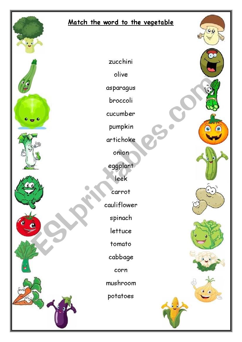 Fruit and vegetables matching worksheet