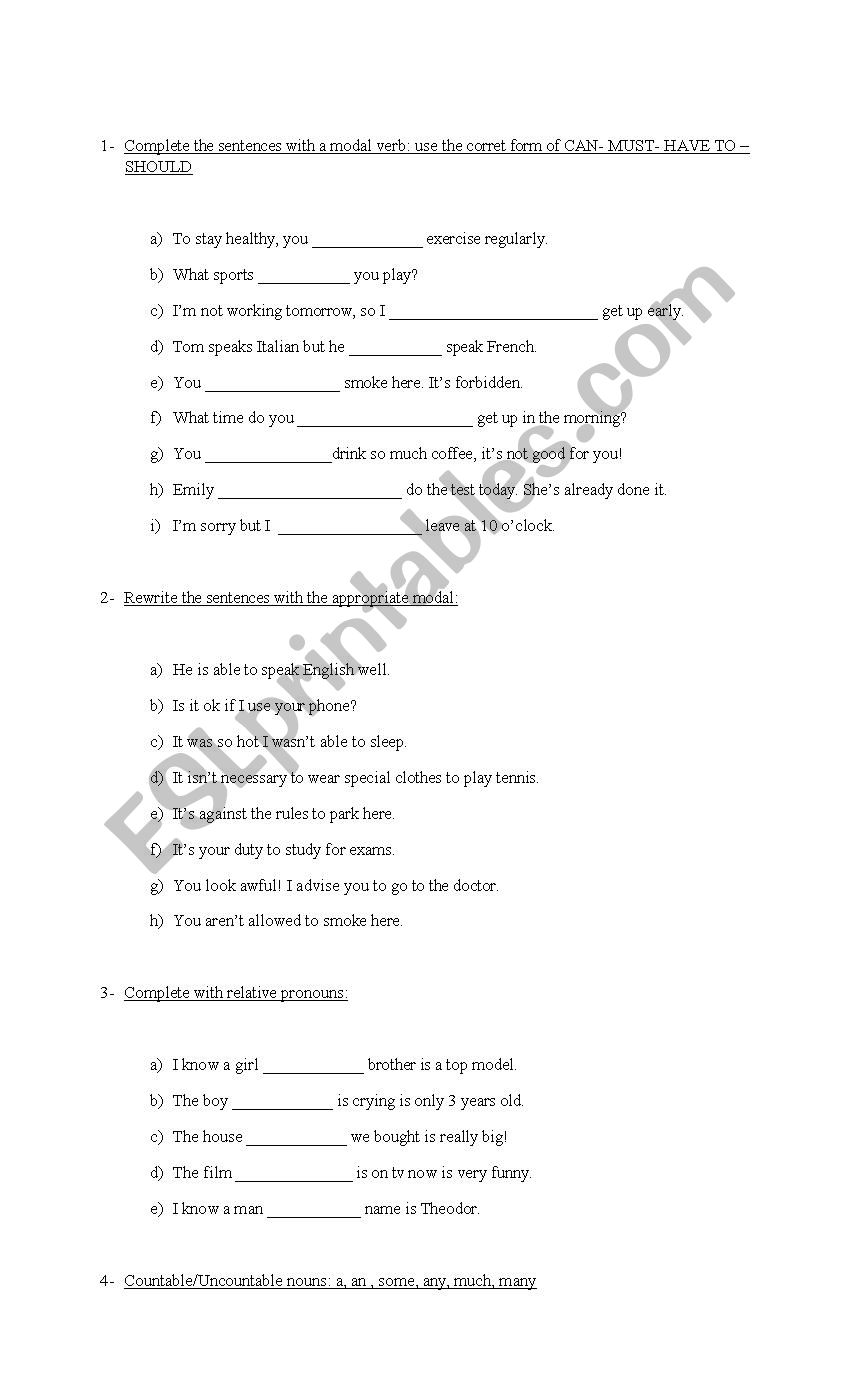 Review modal verbs, nouns, pronouns