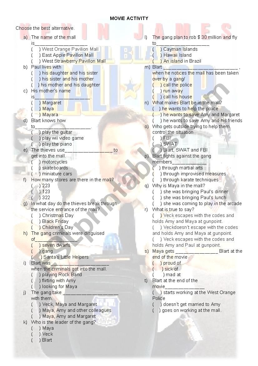 MALL COP MOVIE worksheet