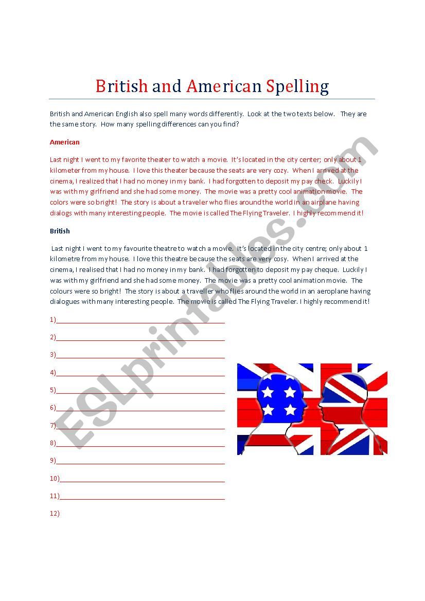 British vs. American Spelling worksheet