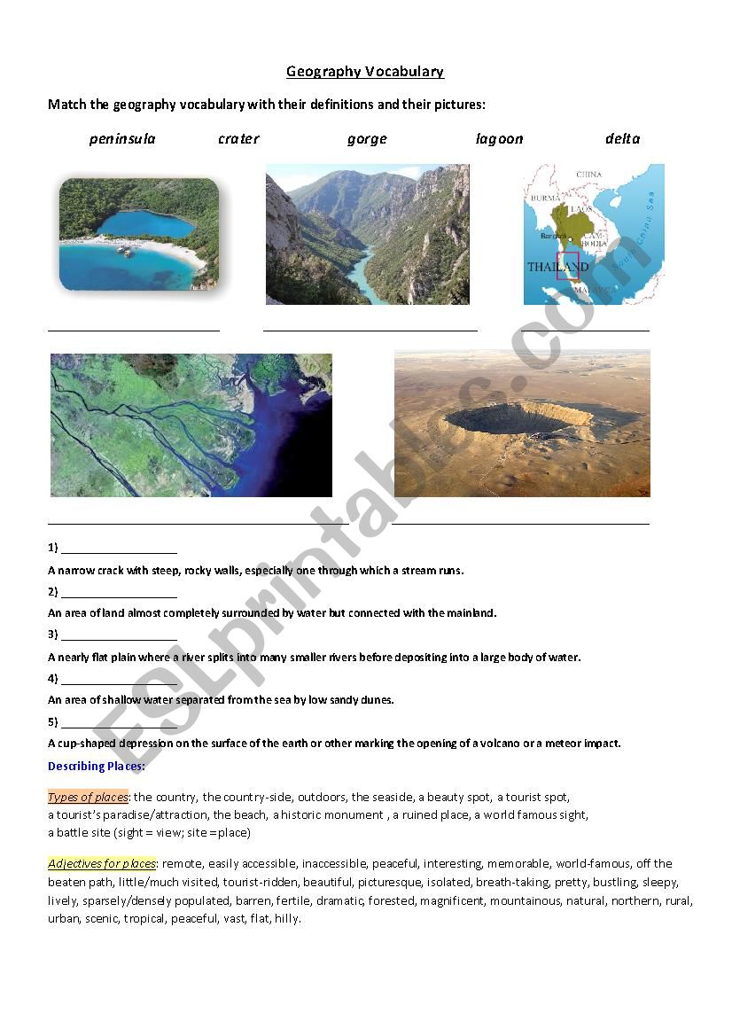 Geographical Features worksheet
