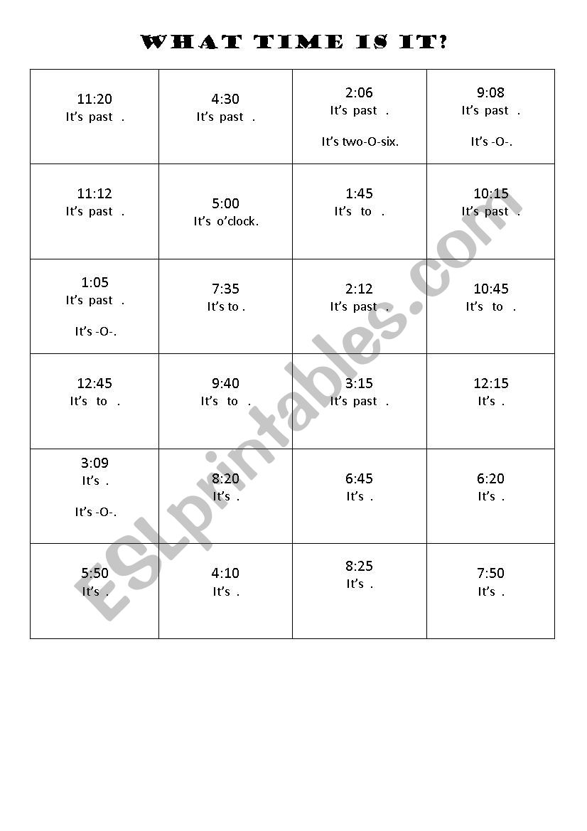 What time is it? (Bingo) worksheet